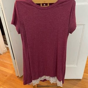 Long short sleeve top with lace trim